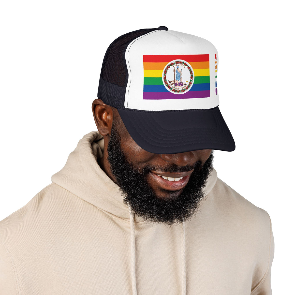 Virginia Rainbow Pride Flag "UNITED" Printed Foam Trucker Hat, Several Color Options
