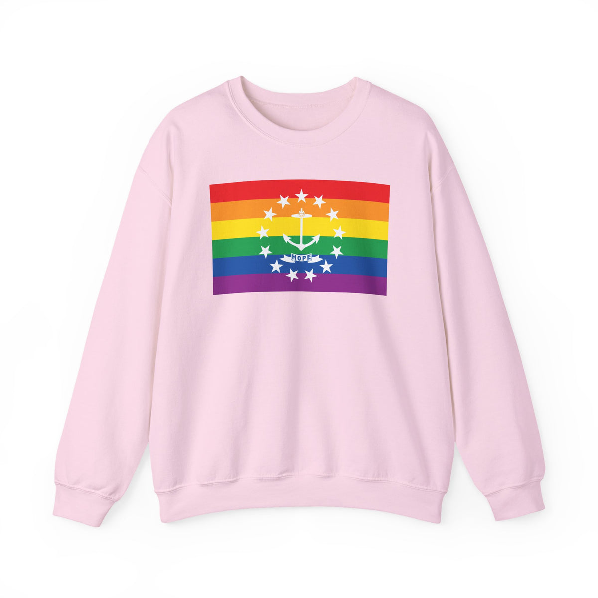 Rhode Island Rainbow Pride Flag Unisex Crewneck Sweatshirt, White, Black or Light Pink