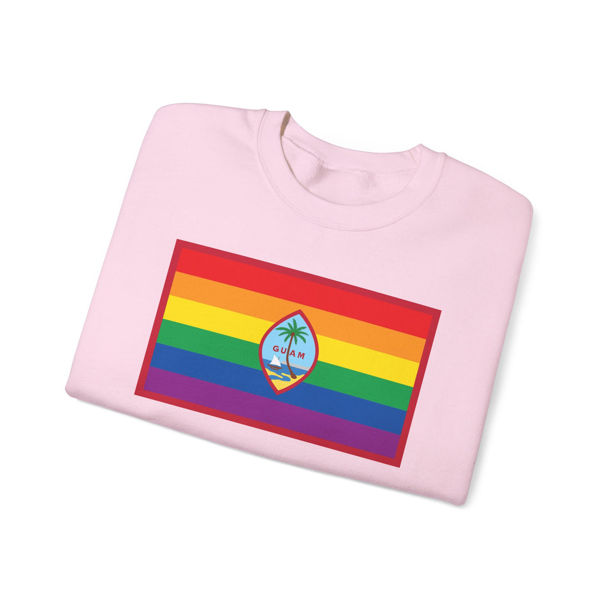 Guam Rainbow Pride Flag Unisex Crewneck Sweatshirt, White, Black or Light Pink