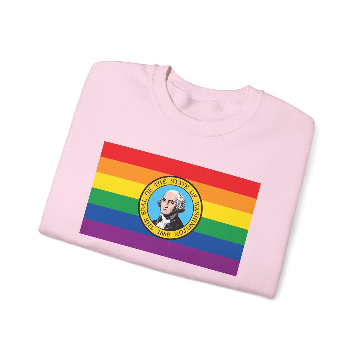 Washington Rainbow Pride Flag Unisex Crewneck Sweatshirt, White, Black or Light Pink