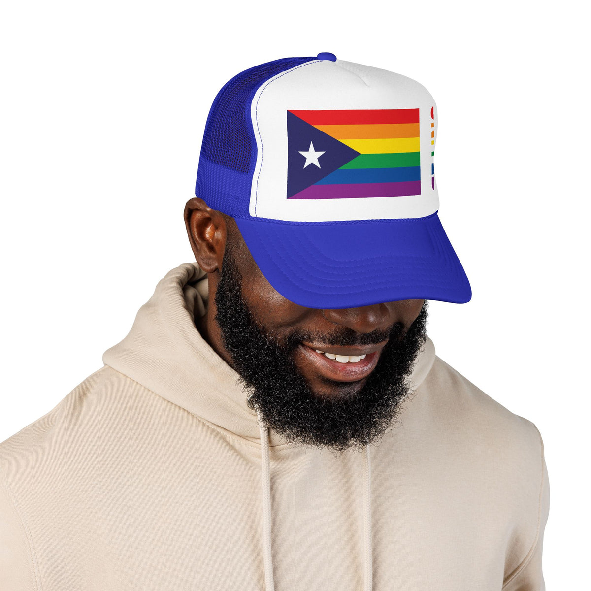 Puerto Rico Rainbow Pride Flag "UNITED" Printed Foam Trucker Hat, Several Color Options