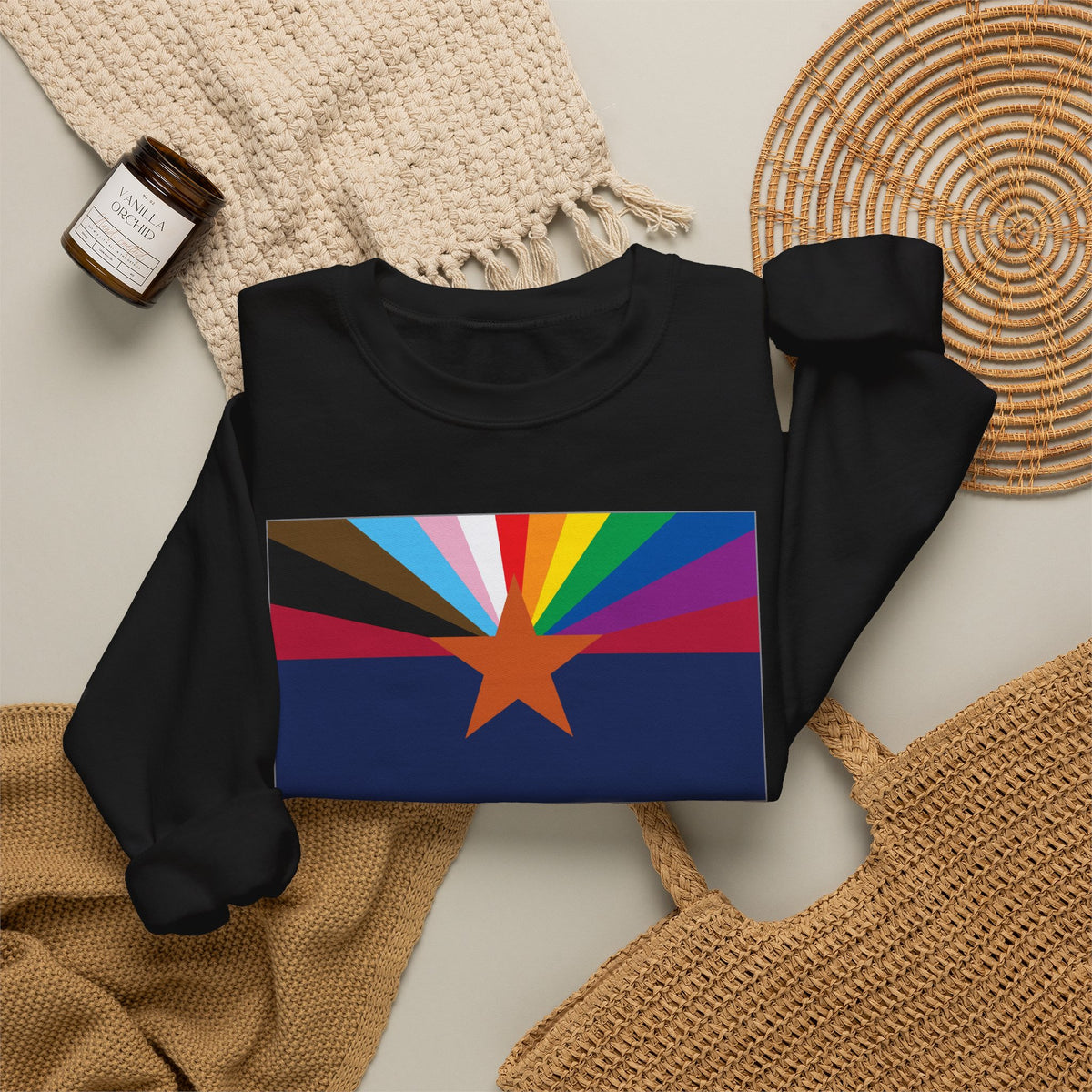 Arizona Rainbow Pride Flag Unisex Crewneck Sweatshirt, White, Black or Light Pink