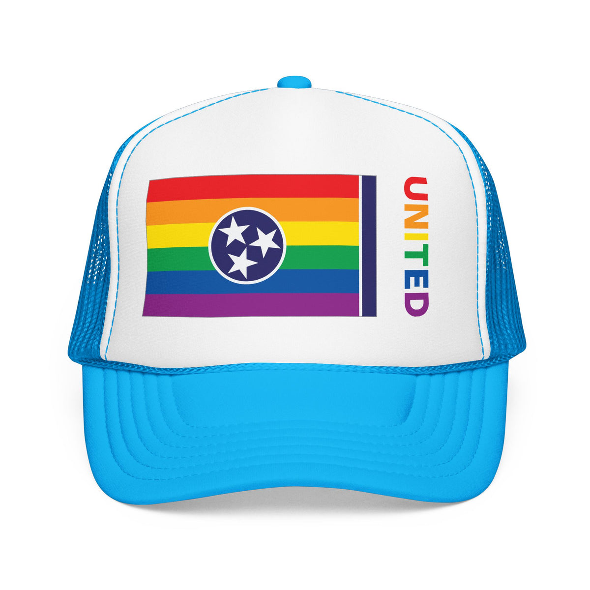 Tennessee Rainbow Pride Flag "UNITED" Printed Foam Trucker Hat, Several Color Options