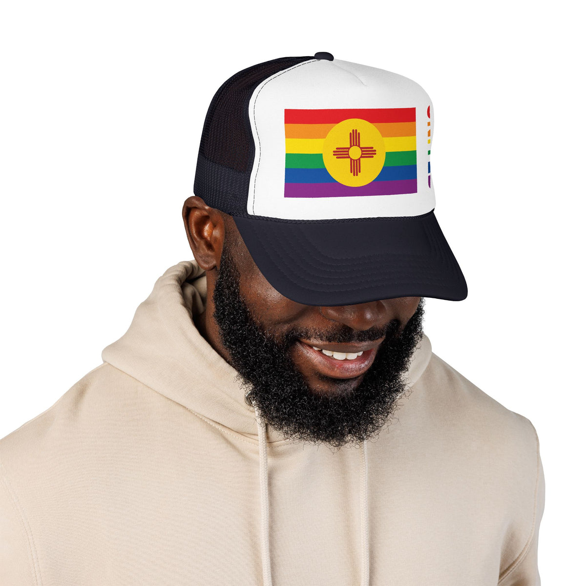 New Mexico Rainbow Pride Flag "UNITED" Printed Foam Trucker Hat, Several Color Options