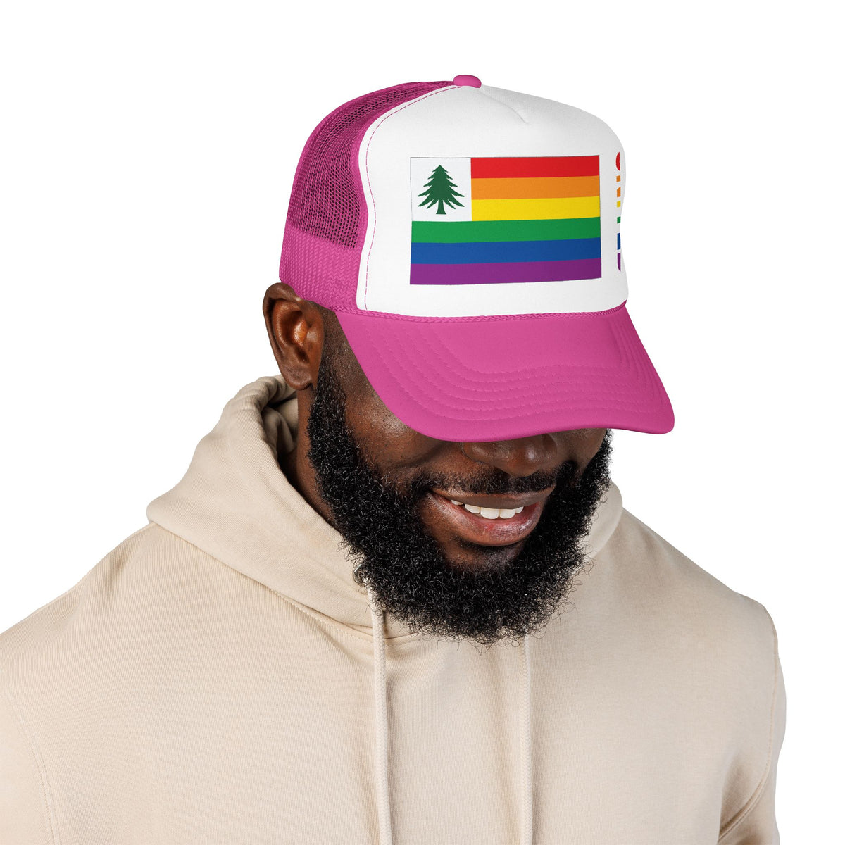 New England Rainbow Pride Flag "UNITED" Printed Foam Trucker Hat, Several Color Options