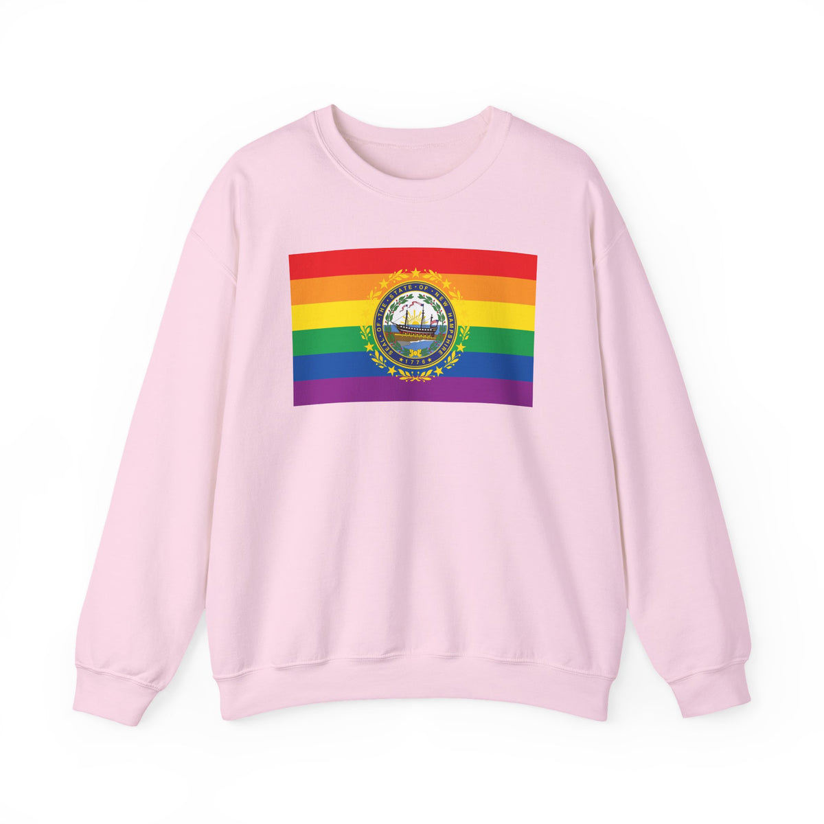 New Hampshire Rainbow Pride Flag Unisex Crewneck Sweatshirt, White, Black or Light Pink