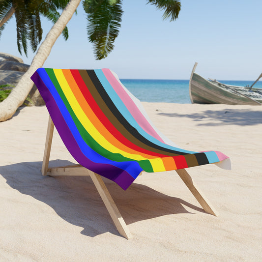Progress Pride Flag Beach Towel - horizontal stripe deco
