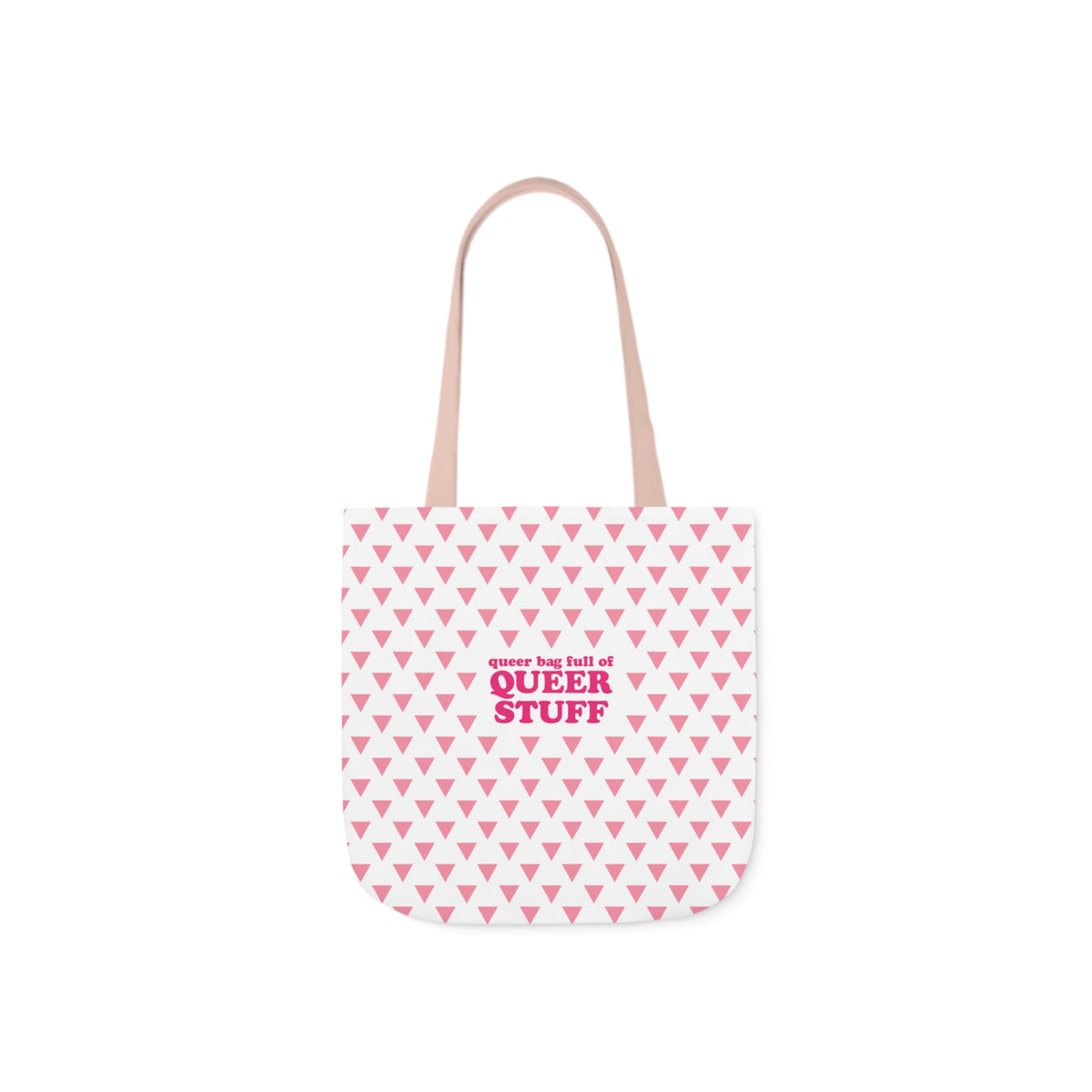 Queer Bag Full of QUEER STUFF Canvas Tote Bag - White with Pink Deck; Straps in White, Light Blue and Light Pink