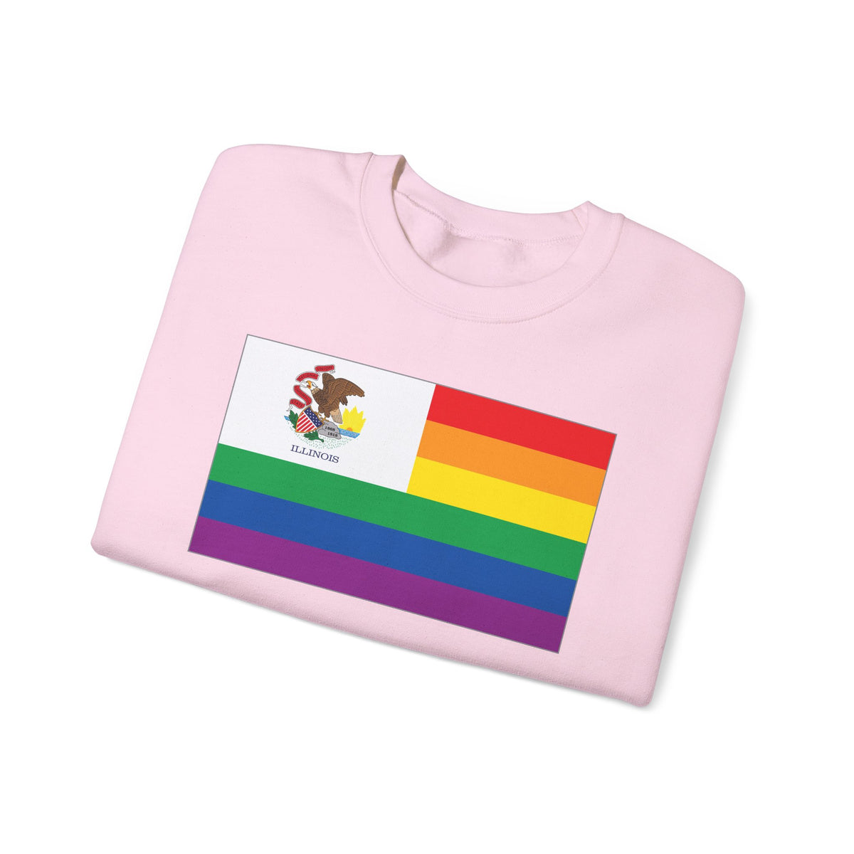 Illinois Rainbow Pride Flag Unisex Crewneck Sweatshirt, White, Black or Light Pink