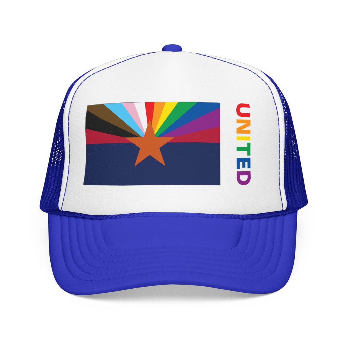 Arizona Rainbow Pride Flag "UNITED" Printed Foam Trucker Hat, Several Color Options