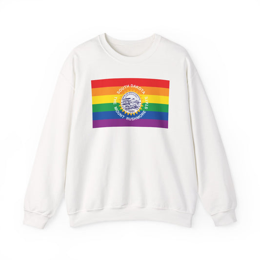 South Dakota Rainbow Pride Flag Unisex Crewneck Sweatshirt, White, Black or Light Pink
