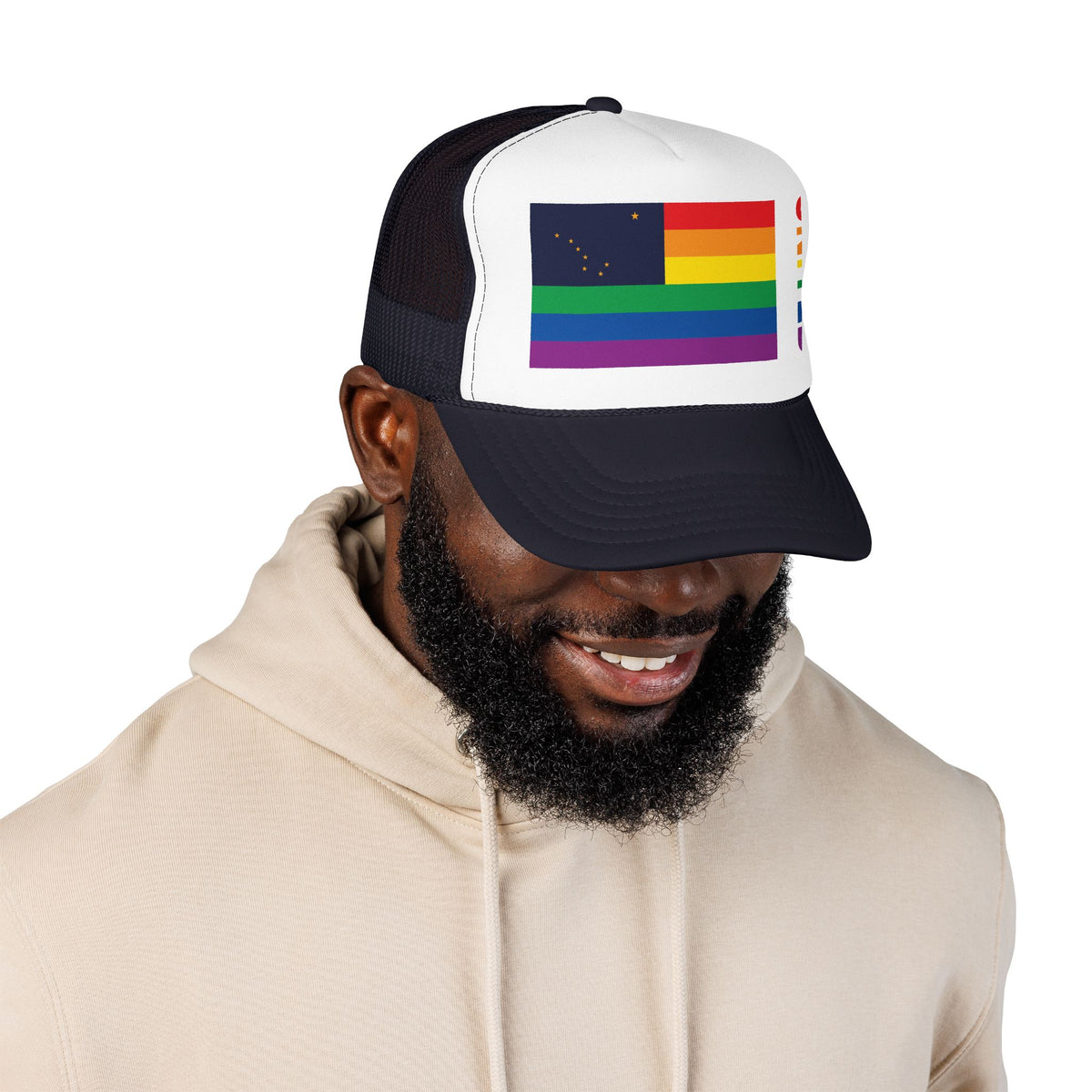Alaska Rainbow Pride Flag "UNITED" Printed Foam Trucker Hat, Several Color Options