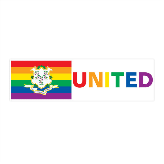 Connecticut Rainbow Pride Flag "UNITED" Bumper Sticker