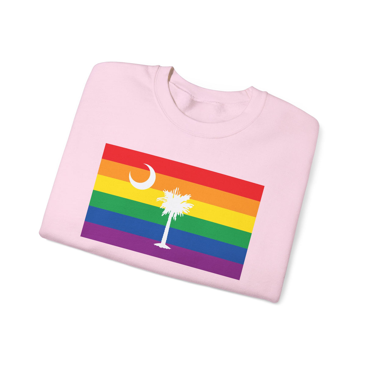 South Carolina Rainbow Pride Flag Unisex Crewneck Sweatshirt, White, Black or Light Pink