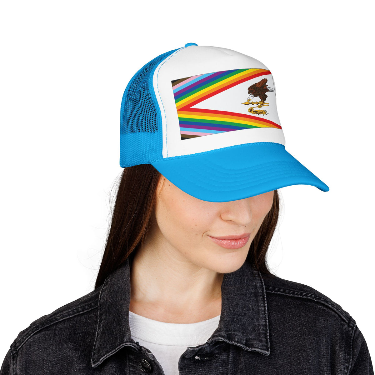 American Samoa Rainbow Pride Flag "UNITED" Printed Foam Trucker Hat, Several Color Options
