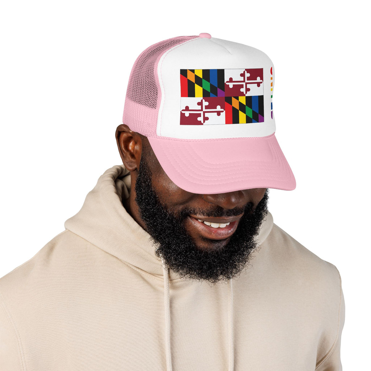 Maryland Rainbow Pride Flag "UNITED" Printed Foam Trucker Hat, Several Color Options