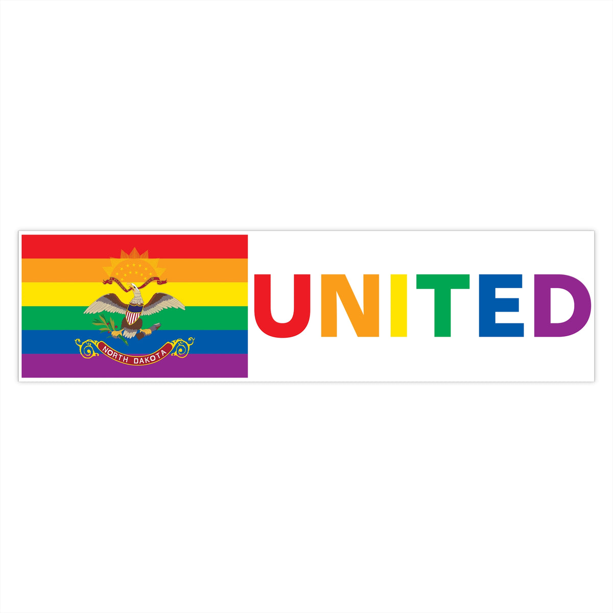 North Dakota Rainbow Pride Flag "UNITED" Bumper Sticker