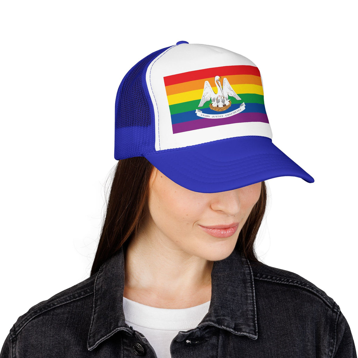 Louisiana Rainbow Pride Flag "UNITED" Printed Foam Trucker Hat, Several Color Options