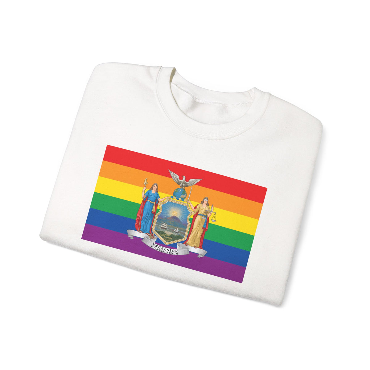 New York Rainbow Pride Flag Unisex Crewneck Sweatshirt, White, Black or Light Pink