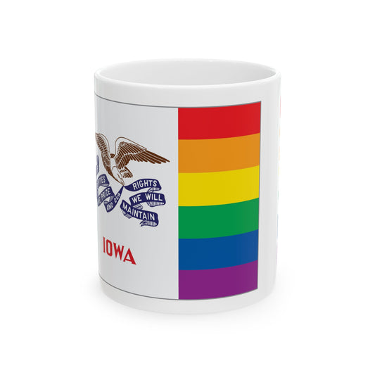 Iowa Rainbow Pride Flag "UNITED" Ceramic Mug
