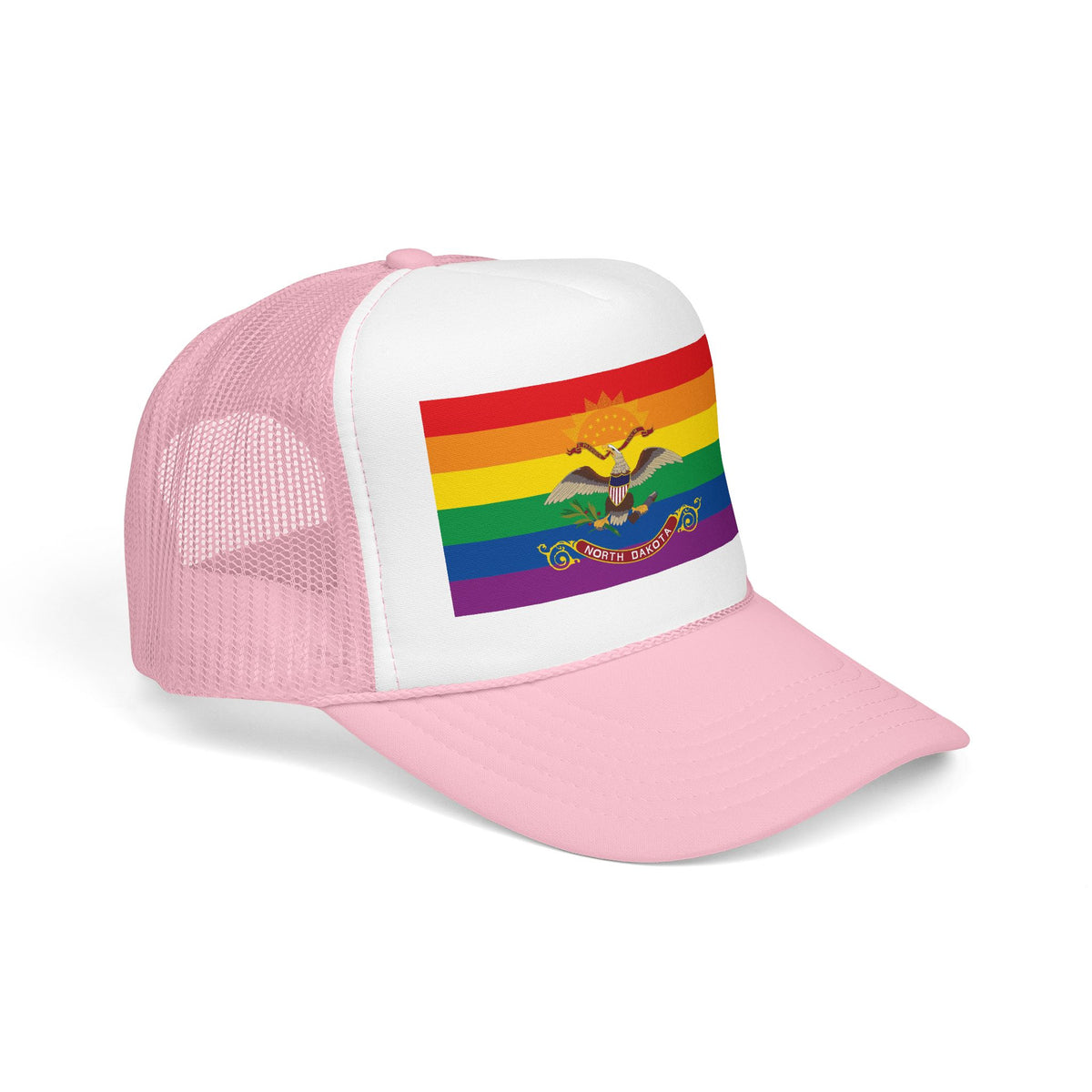 North Dakota Rainbow Pride Flag "UNITED" Printed Foam Trucker Hat, Several Color Options