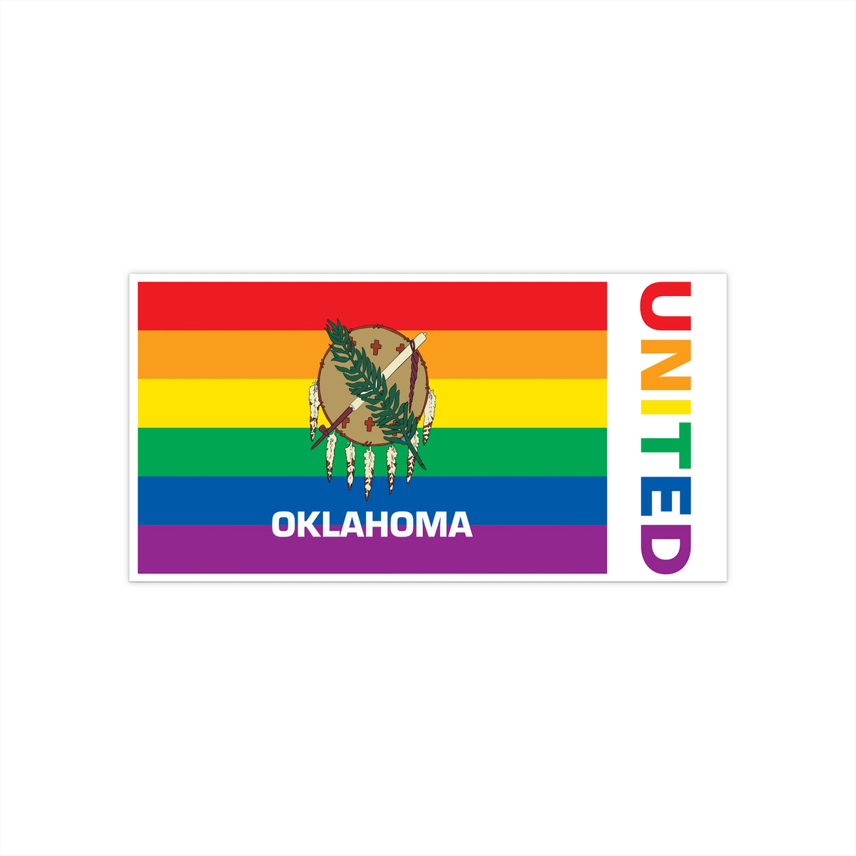 Oklahoma Rainbow Pride Flag "UNITED" Bumper Sticker