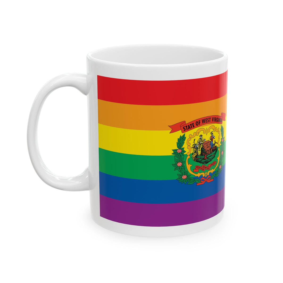 West Virginia Rainbow Pride Flag "UNITED" Ceramic Mug