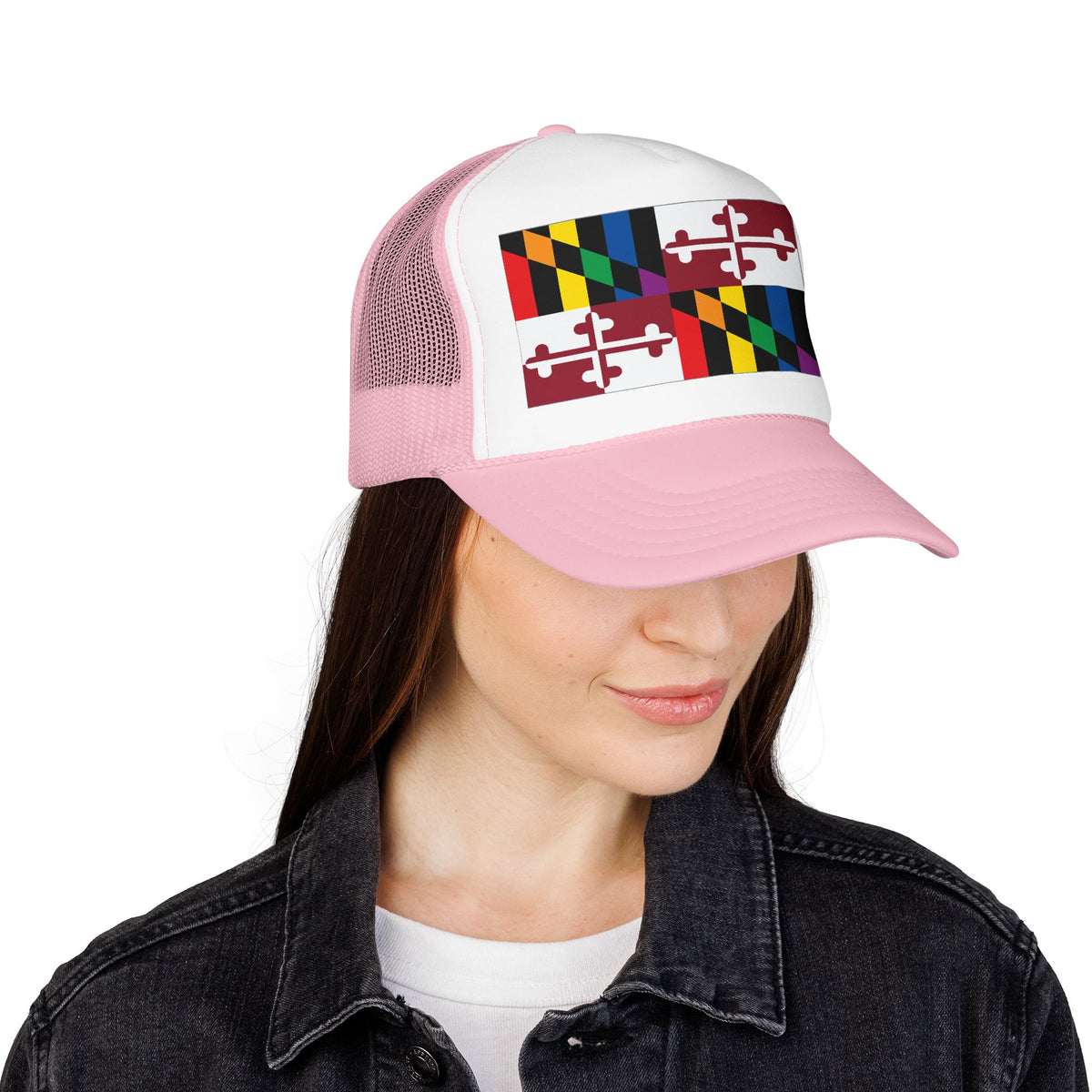 Maryland Rainbow Pride Flag "UNITED" Printed Foam Trucker Hat, Several Color Options