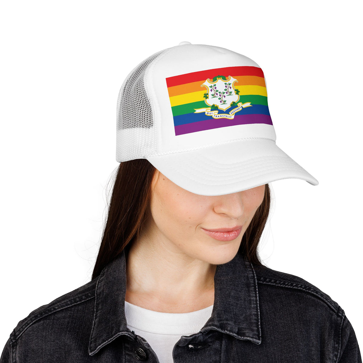 Connecticut Rainbow Pride Flag "UNITED" Printed Foam Trucker Hat, Several Color Options