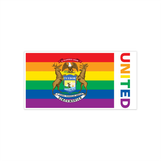 Michigan Rainbow Pride Flag "UNITED" Bumper Sticker