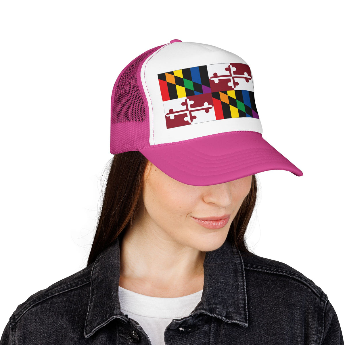 Maryland Rainbow Pride Flag "UNITED" Printed Foam Trucker Hat, Several Color Options