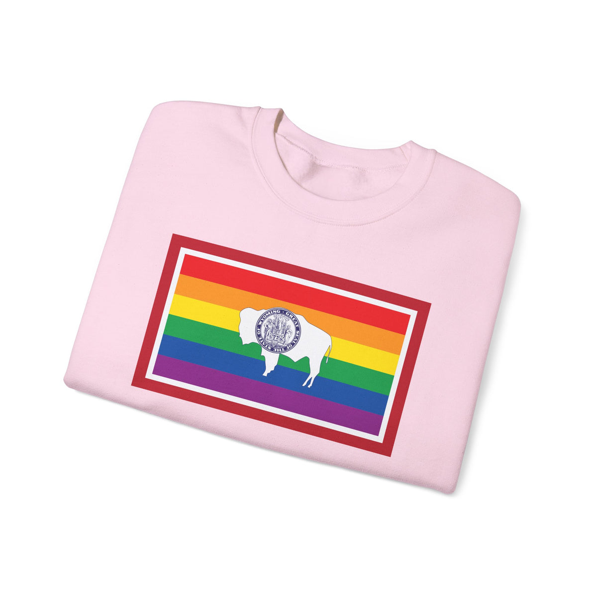 Wyoming Rainbow Pride Flag Unisex Crewneck Sweatshirt, White, Black or Light Pink