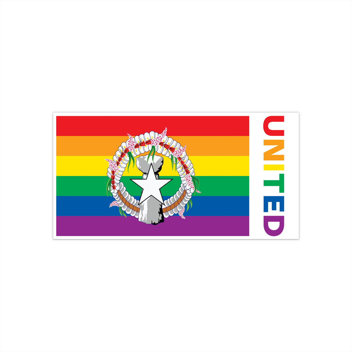 Northern Mariana Islands Rainbow Pride Flag "UNITED" Bumper Sticker