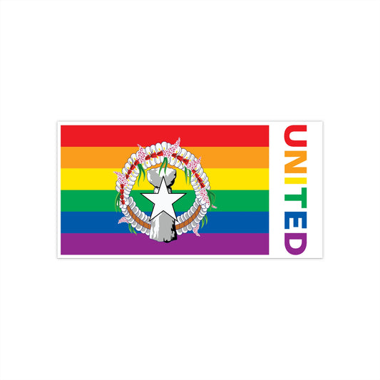 Northern Mariana Islands Rainbow Pride Flag "UNITED" Bumper Sticker