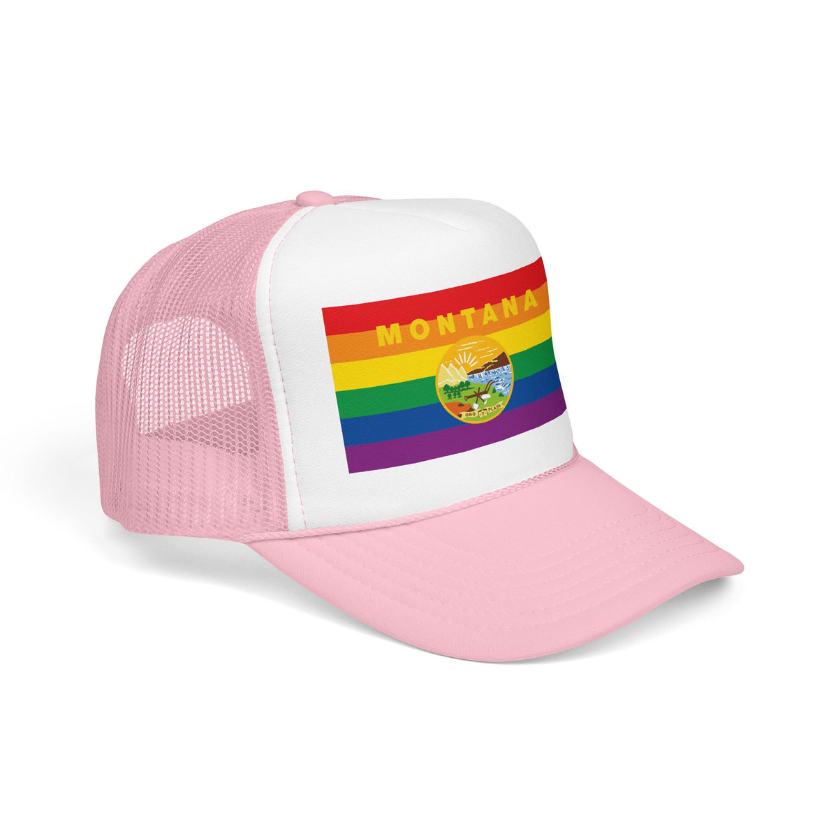 Montana Rainbow Pride Flag "UNITED" Printed Foam Trucker Hat, Several Color Options