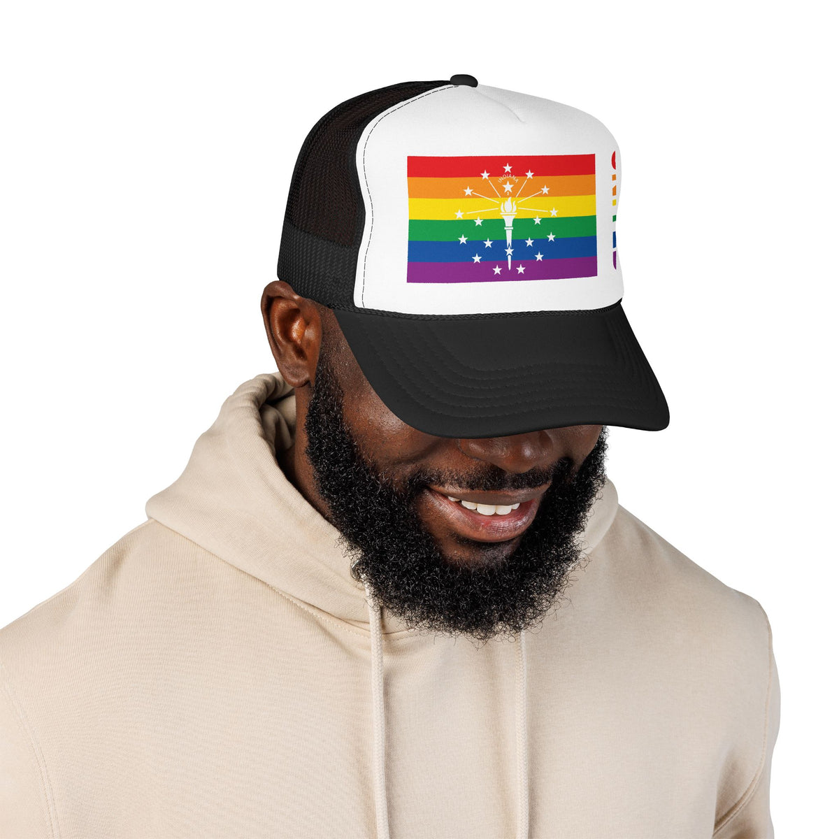 Indiana Rainbow Pride Flag "UNITED" Printed Foam Trucker Hat, Several Color Options