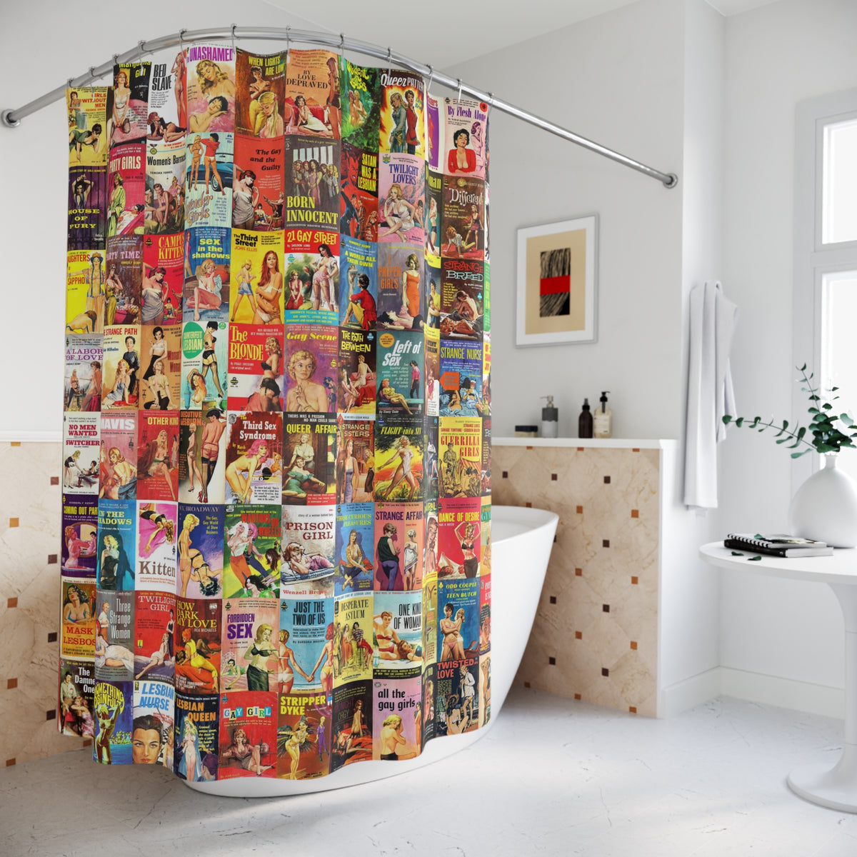Mid-Century Lesbian Pulp Fiction Shower Curtain