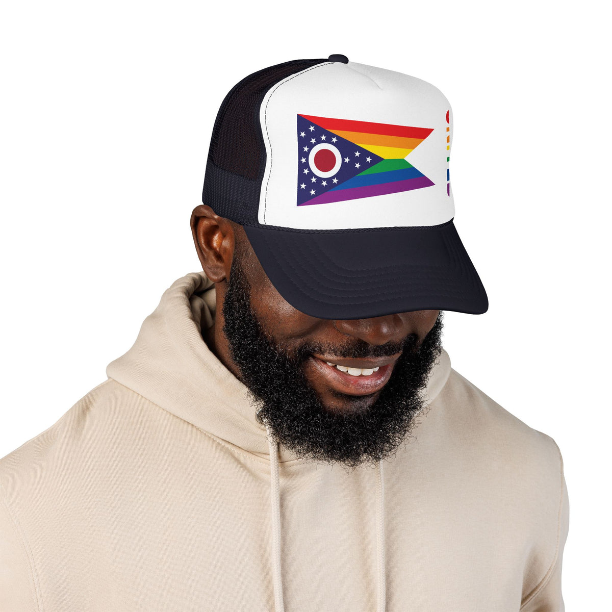 Ohio Rainbow Pride Flag "UNITED" Printed Foam Trucker Hat, Several Color Options
