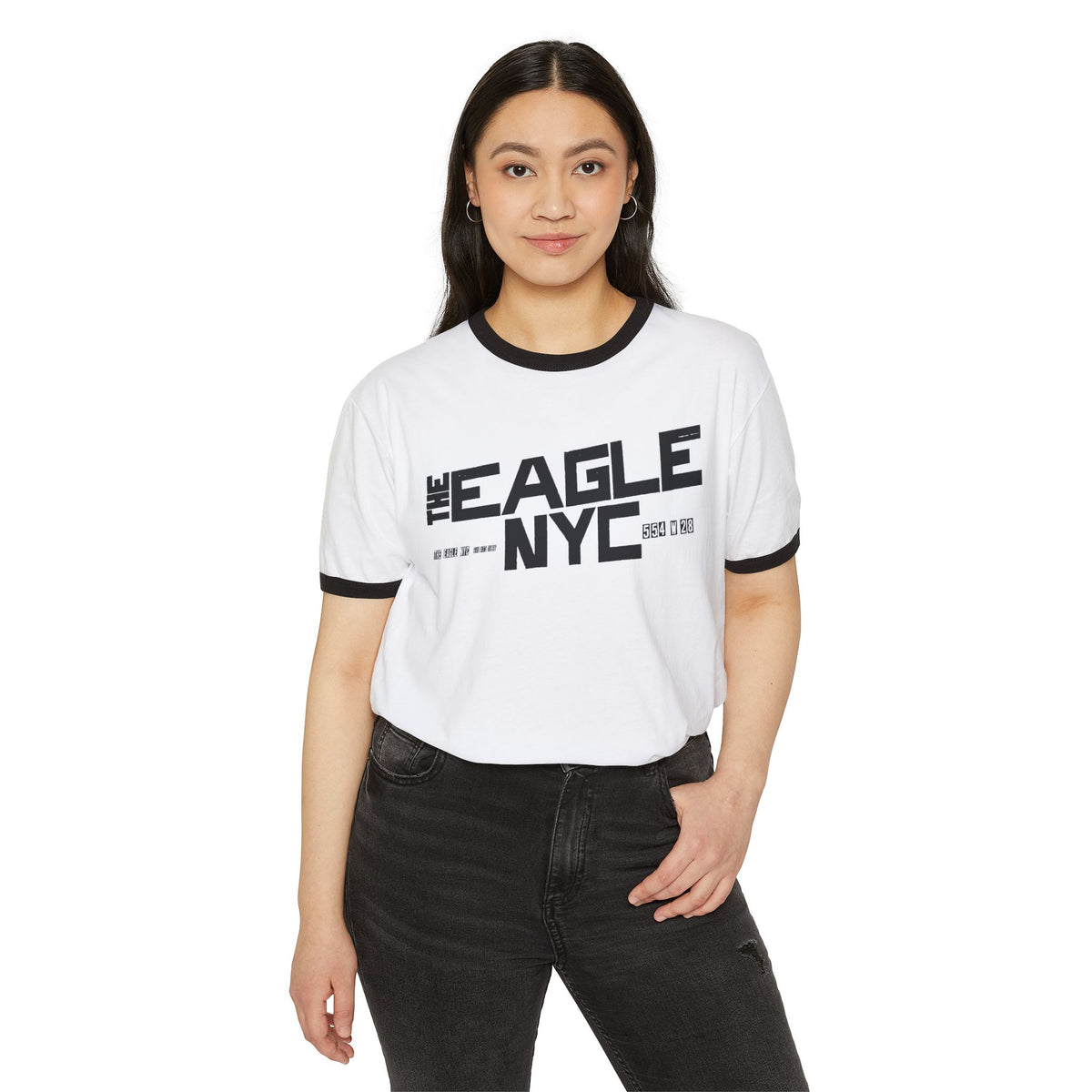 Eagle 554 W 28 Ringer Tee, White with Black Deco