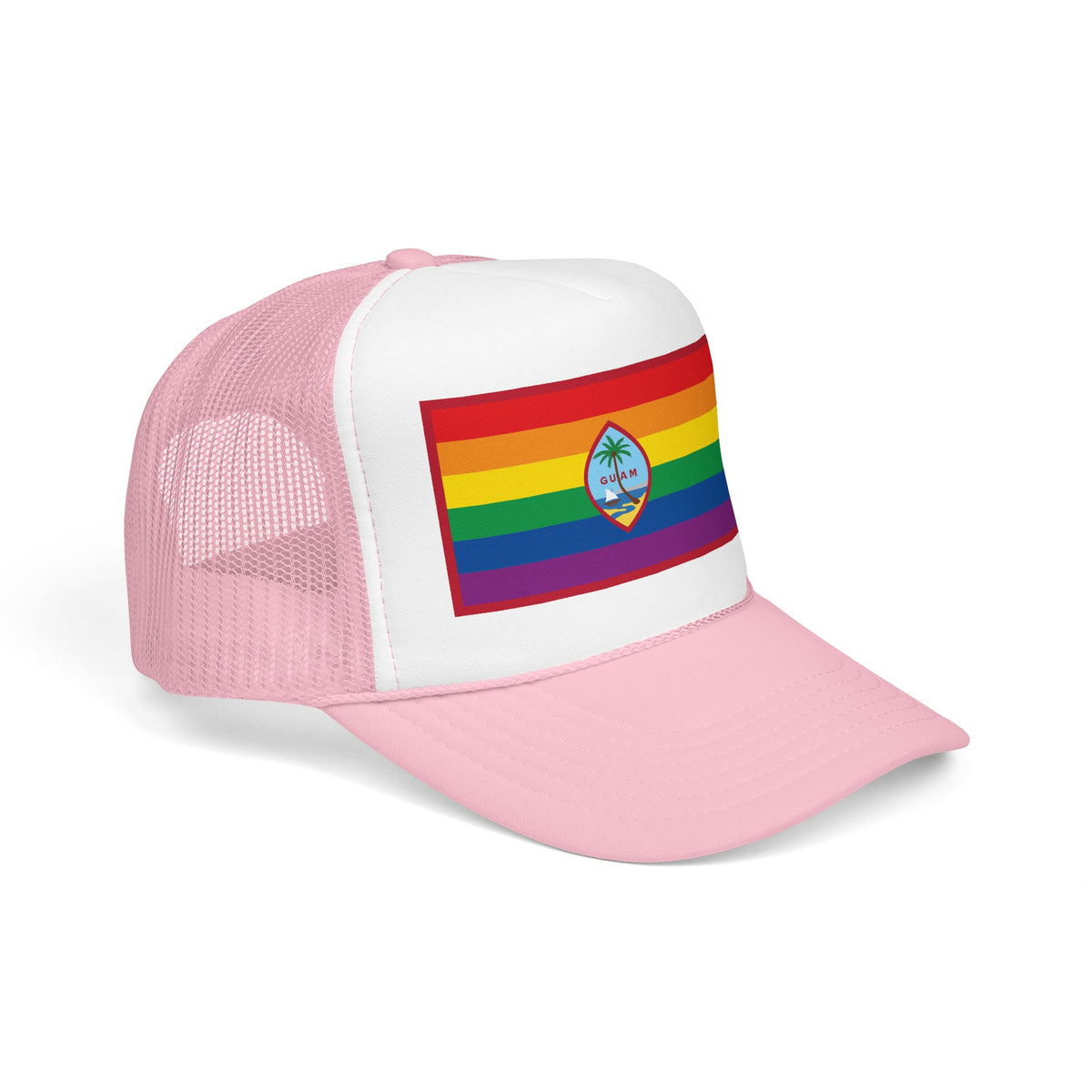 Guam Rainbow Pride Flag "UNITED" Printed Foam Trucker Hat, Several Color Options