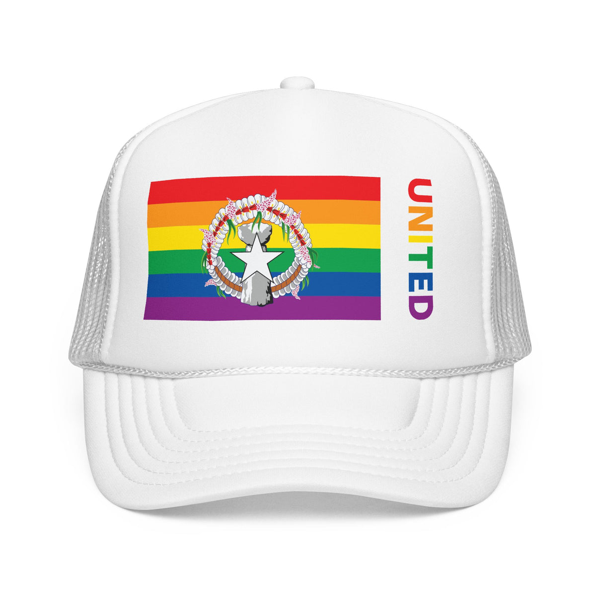 Northern Mariana Islands Rainbow Pride Flag "UNITED" Printed Foam Trucker Hat, Several Color Options