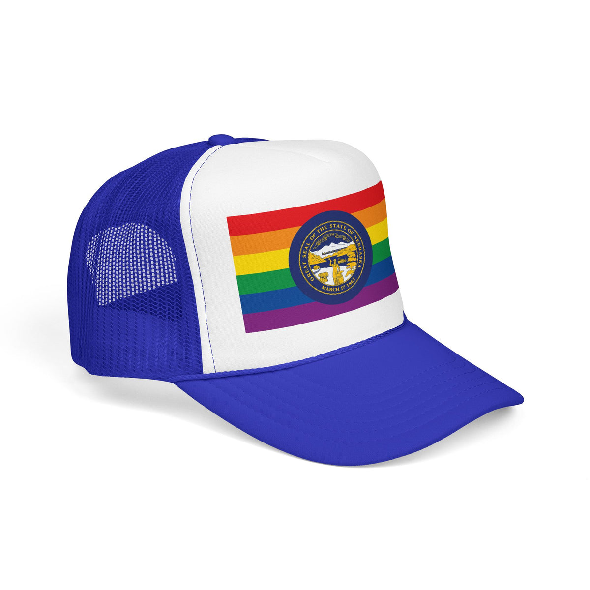 Nebraska Rainbow Pride Flag "UNITED" Printed Foam Trucker Hat, Several Color Options