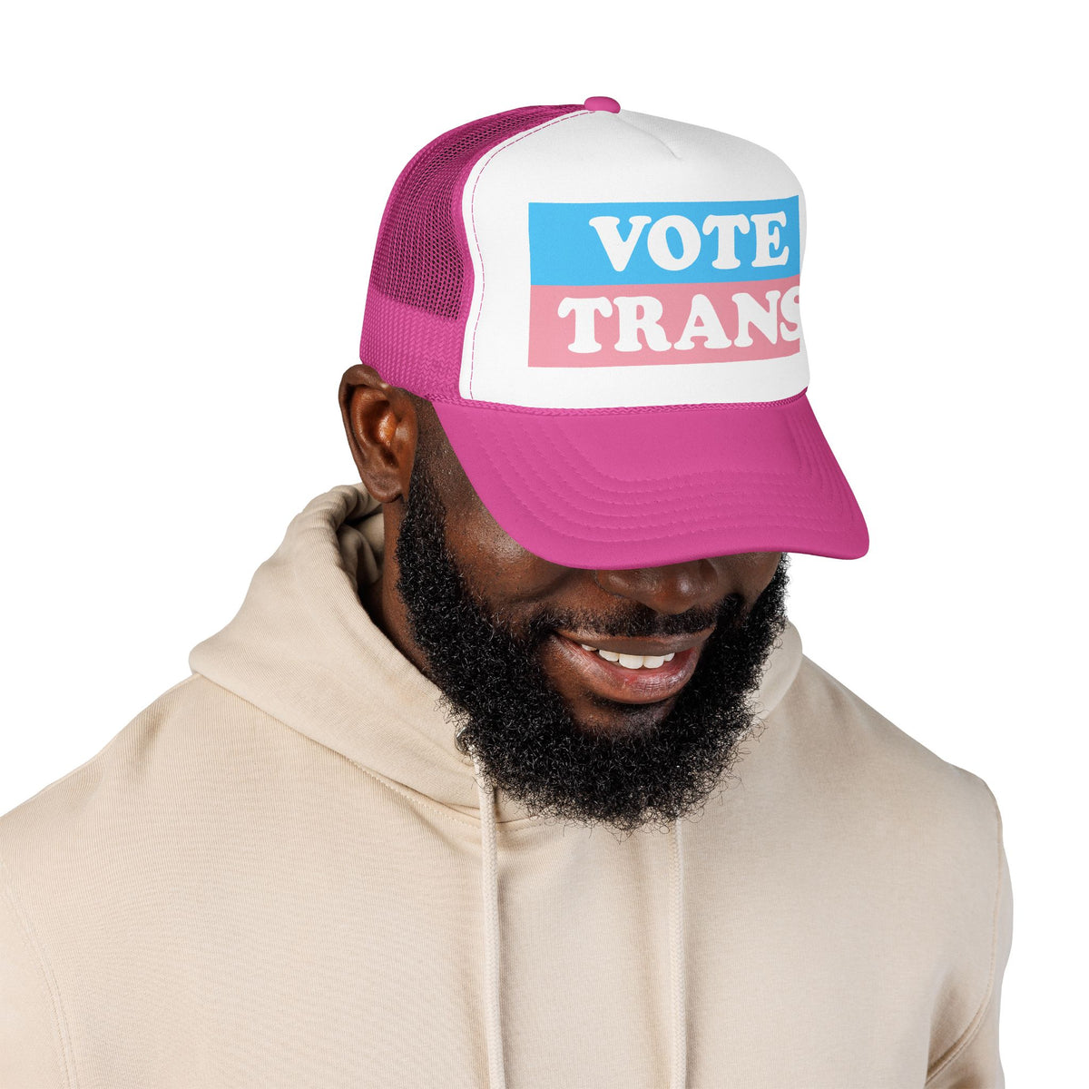 VOTE TRANS Stripes Trucker Cap, Pro-Trans Rights Statement Hat