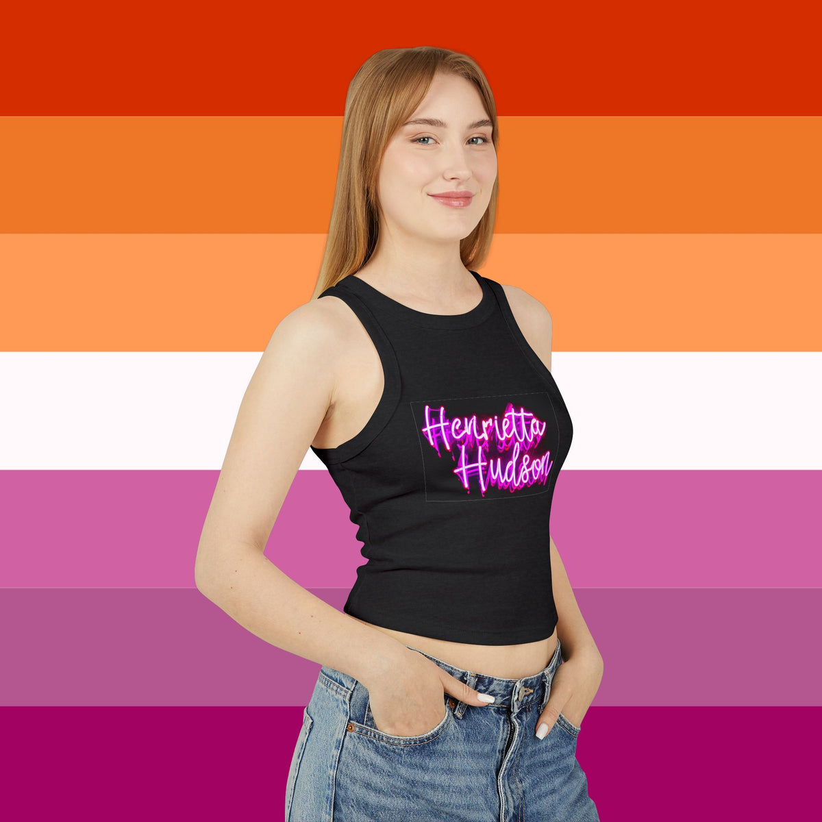 Neon Sign Micro Rib Racer Tank Top - Black and Pink
