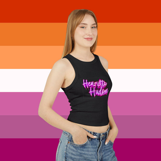 Neon Sign Micro Rib Racer Tank Top - Black and Pink