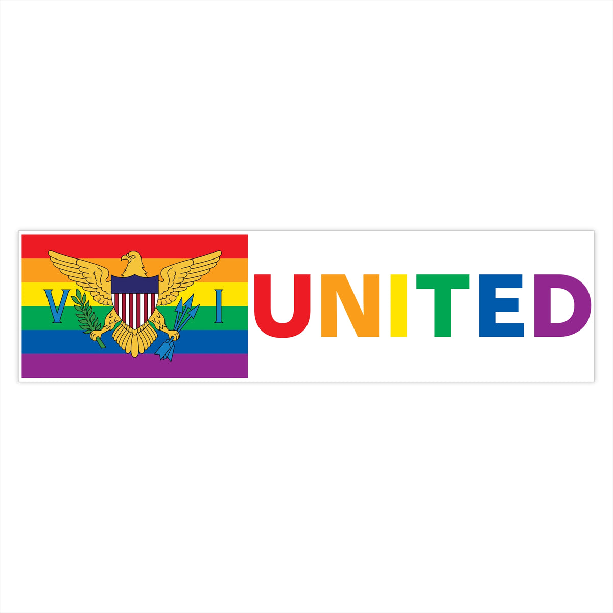 U.S. Virgin Islands Rainbow Pride Flag "UNITED" Bumper Sticker