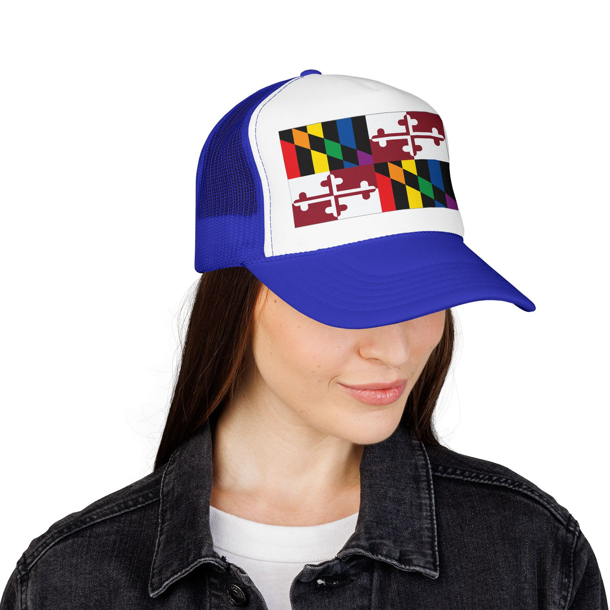 Maryland Rainbow Pride Flag "UNITED" Printed Foam Trucker Hat, Several Color Options