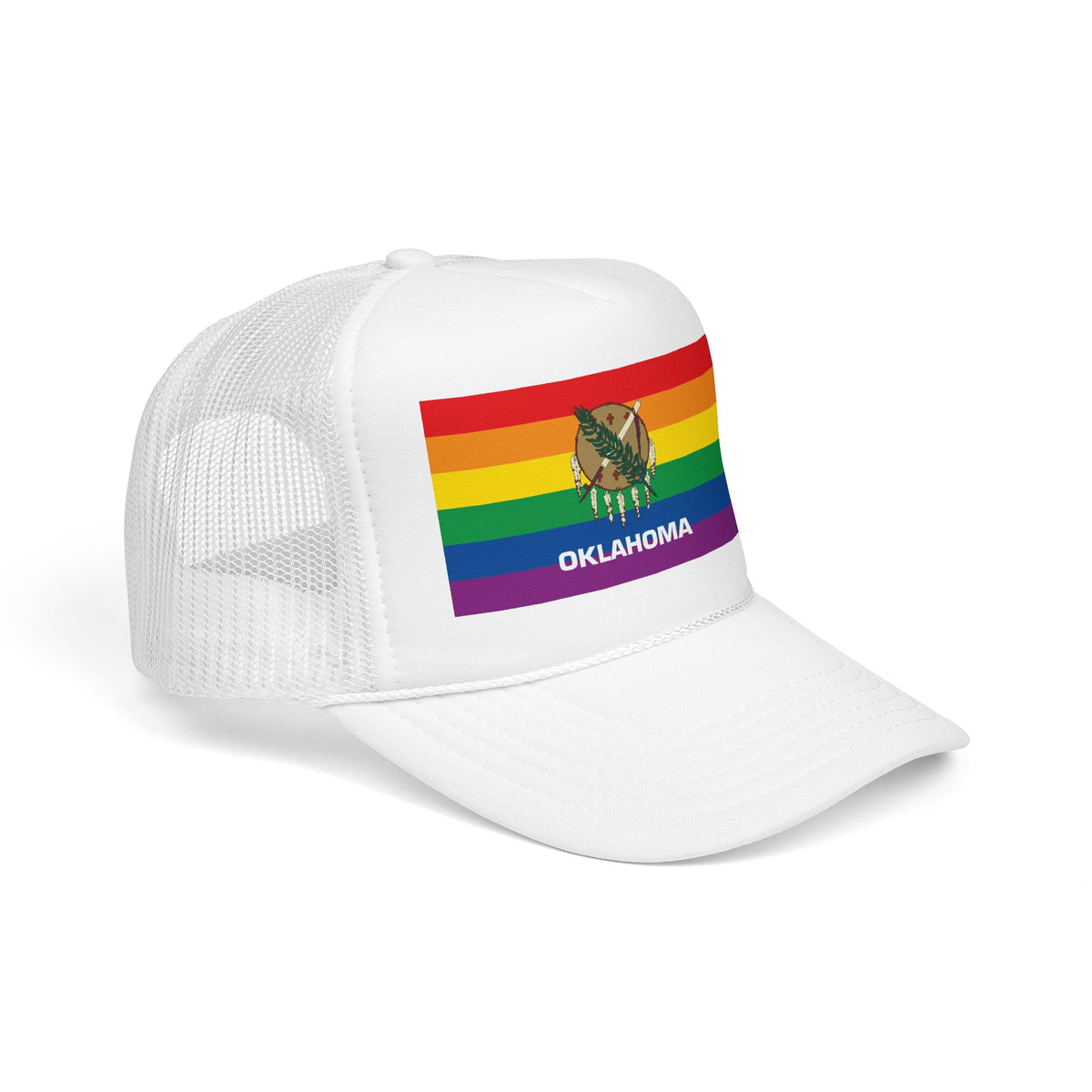 Oklahoma Rainbow Pride Flag "UNITED" Printed Foam Trucker Hat, Several Color Options