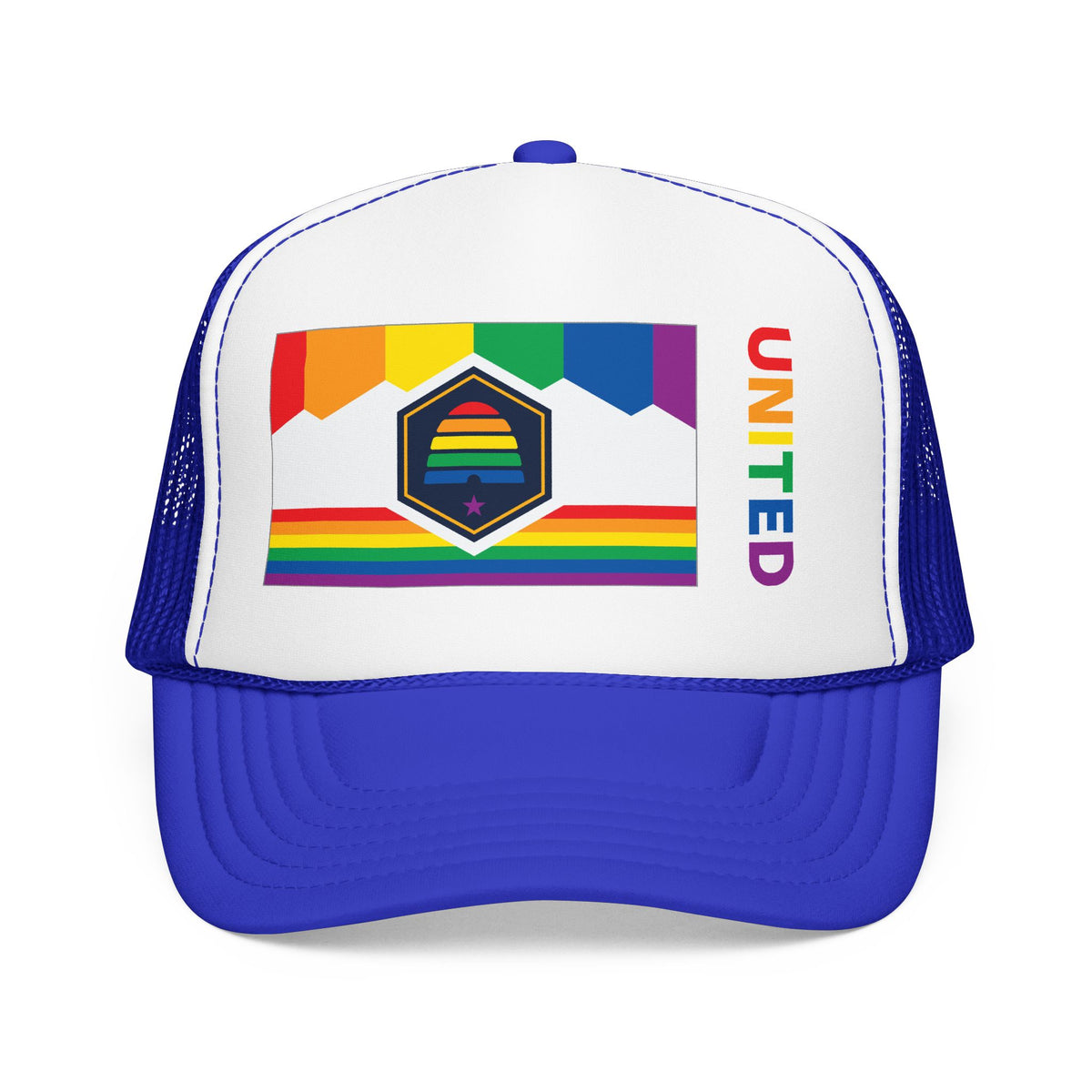 Utah Rainbow Pride Flag "UNITED" Printed Foam Trucker Hat, Several Color Options