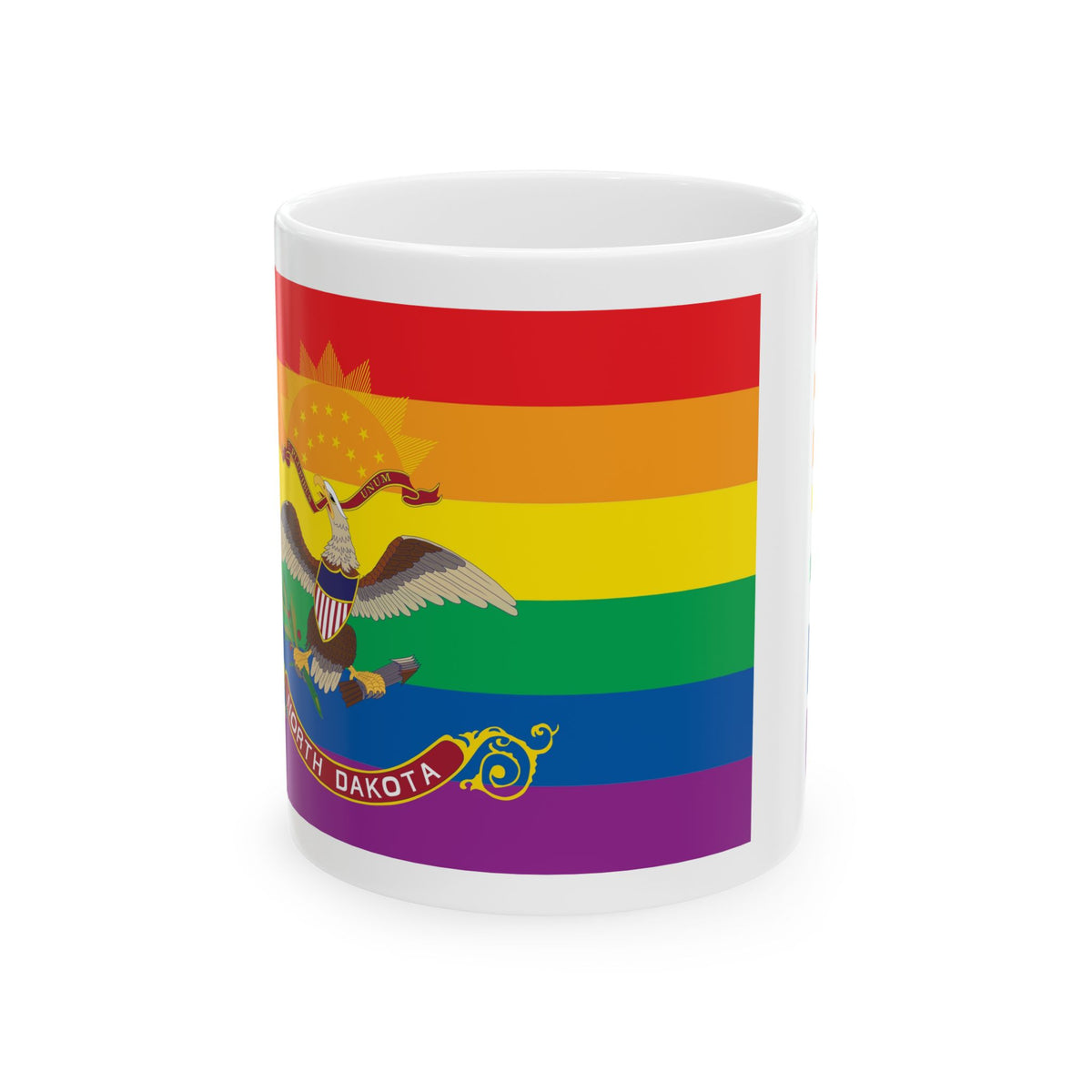 North Dakota Rainbow Pride Flag "UNITED" Ceramic Mug